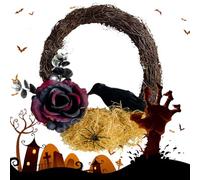 Halloween Wreaths for Front Door | Outdoor Halloween Garland with Crow Creepers - Indoor Decor Raven Dead Branch Realistic Party Decorations for Fireplace Window