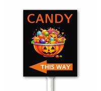 Halloween Yard Sign Candy This Way With Left Arrow Outdoor Plaque for Lawn Garden With Stake Trick Or Treat Funny Halloween Night Party Decor Aluminum Sign Rustic Fall Decoration 18x22 CM