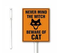 Halloween Yard Sign Never Mind the Witch Beware of Cat Yard Sign With Stakes 20x30CM Aluminum Halloween Party Decoration Garden Lawn Front Door Decor Sturdy Rust Free Easy to Intall