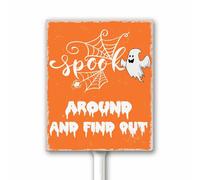 Halloween Yard Sign Spook Around And Find Out Outdoor Plaque for Lawn Garden With Stake Funny Halloween Night Party Decor Boo Aluminum Sign Rustic Fall Decoration 18x22 CM