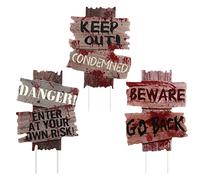 Halloween Yard Signs, 3 Pack Halloween Yard Stakes Beware Signs Halloween Decorations Yard Signs Halloween Warning Sign for House Decor Sidewalk Theme Party, 11.8" x 9.4"