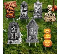 Halloween Yard Signs Tombstone Decoration Outdoor, Waterproof Halloween Decor Graveyard Sign with Sticks, Corrugate Halloween Garden Tombstones Decorations for Outside Lawn Haunted House