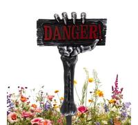 Halloween Yard Stake - 54cm Halloween Grave Decor | Scary Beware Sign | Haunted Ground Stake Prop | Real Bone Arm Ornament For Outdoor Lawn, Garden, Patio, Fence, Driveway, Walkway, House Front