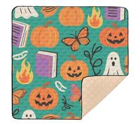 Halloween Yellow Pumpkin Ghost Large Sturdy Baby Activity Play Mat for Indoor Outdoor Water Resistant Foldable Padded Play Mat for Baby Kids Toddlers Infants, 50'' x 50''para juegos de