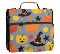 Halloween Yellow Pumpkin Witch Hat 3 Rings School Zipper Binder with Handle Includes Zip Pocket Documents Files Storage Bag for School and Office