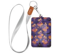 Halloween Yellow Pumpkin Witch Leather Badge Holders with Lanyard and 3-Card Capacity Name Card Holders for Staffs Officers Students Doctors Employees