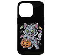 Halloween Zombie Cat With Pumpkin And Trick Or Treat Candy Case for iPhone 13 Pro