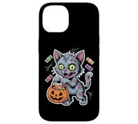 Halloween Zombie Cat With Pumpkin And Trick Or Treat Candy Case for iPhone 14
