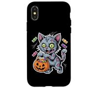 Halloween Zombie Cat With Pumpkin And Trick Or Treat Candy Case for iPhone X/XS