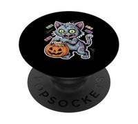 Halloween Zombie Cat With Pumpkin And Trick Or Treat Candy PopSockets Adhesive PopGrip