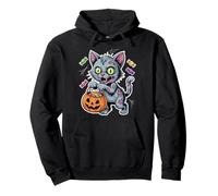 Halloween Zombie Cat With Pumpkin And Trick Or Treat Candy Pullover Hoodie