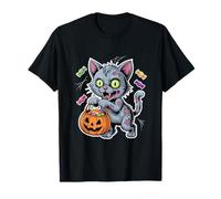 Halloween Zombie Cat with Pumpkin and Trick Or Treat Candy T-Shirt