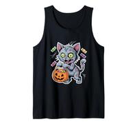 Halloween Zombie Cat with Pumpkin and Trick Or Treat Candy Tank Top