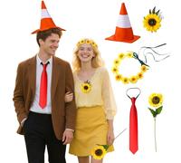 Halloween Zombie Costume Accessories Plants Sunflower Cosplay Include Cone Hat Tie Wreath Brooch Simulated Sunflower for Couple Halloween Dance Party Video Game Character Cosplay