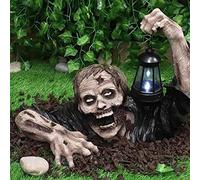 Halloween Zombie Garden Statue with Lights, Horror Resin Sculpture Halloween Mini Ornaments for Lawn Yard Party Prop Decoration (1PCS)