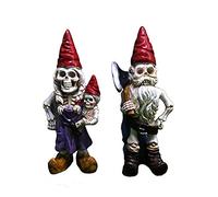 Halloween Zombie Gnomes, Skeleton Couple Statue, Garden Gnome Statue, Halloween Skeleton Gnome Sculptures for Halloween Home Yard Decorations