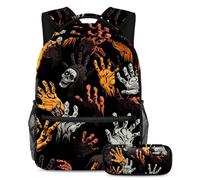 Halloween Zombie Hand School Bag Set - Backpack and Pencil Case Combo, Ideal for Students, Kids, Boys, and Girls