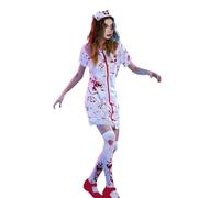 Halloween Zombie Nurse Costume Bloody Nurse Costume Zombie Doctor Patient Outfit with Bloody Stockings Halloween Bloody Tattoo Stickers Set Adults Scary Halloween Cosplay Party Accessories Prank Props
