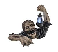 Halloween Zombie Statue With LED Lantern, Halloween Skull Statue Decor, Wall Hanging Decoration Character Sculpture Home Ornament, Horror Movie Garden Statues for Outdoor Garden Patio Yard (Black)