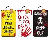 Halloween Zombie Zone Warning Sign Plaque Decals Halloween Horror Danger Keep Out Stickers Plaque Large 40x23 cm