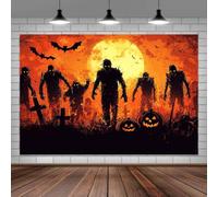 Halloween Zombies Backdrop, Scary Night Sky Full Moon Bat Photography Background, Horror Cemetery Misty City Spooky Pumpkins Happy Halloween Themed Party Supplies Background Photo Shoot Props 7X5ft