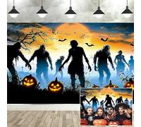 Halloween Zombies Backdrop, Scary Night Sky Full Moon Black Bat Photography Background, Horror Cemetery Misty City Spooky Pumpkins Halloween Themed Party Decor Background Photo Shoot Props 10X8ft