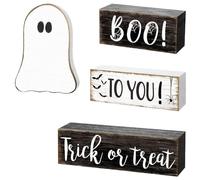 Halloweenn Wooden Block Sign - Ghost Rustic Tray Decor Signs | Halloweenn Woodens Centerpiece Signn | Trick Or Treat Toppers Table Signn | Decor Rustics Sets For Kitchen Home Table Tray decoors
