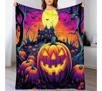 HalloweenPumpkin Patch Flannel Throw Blanket, Soft Cozy Fluffy Warm Blanket Sofa Throw Bedding, Halloween Blankets Throws, Orange purple 200 x 200cm
