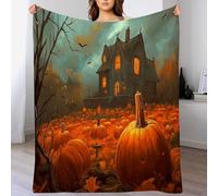 HalloweenPumpkin patch、 house Flannel Throw Blanket, Soft Cozy Fluffy Warm Blanket Sofa Throw Bedding, Halloween Blankets Throws, orange color 150 x 200cm