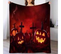 HalloweenPumpkins and tombstones Flannel Throw Blanket, Soft Cozy Fluffy Warm Blanket Sofa Throw Bedding, Halloween Blankets Throws, red 130 x 150cm