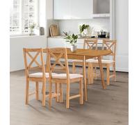 Hallowood Furniture Aston Butterfly Extending Table With 4 Cross Back Oak Chairs In Beige Seat Pad