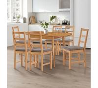Hallowood Furniture Aston Butterfly Extending Table With 6 Ladder Back Oak Chairs In Steel Grey Seat Pad