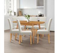 Hallowood Furniture Aston Butterfly Extending Table With 6 Straight Back Beige Fabric Chairs