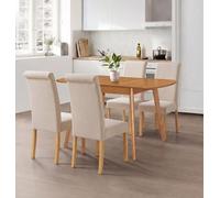 Hallowood Furniture Aston Dining Table Set 4, Butterfly Extending Table With 4 Cream Fabric Roll Top Dining Chairs