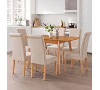 Hallowood Furniture Aston Dining Table Set 4, Butterfly Extending Table With 6 Cream Fabric Roll Top Dining Chairs