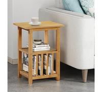 Hallowood Furniture Aston Oak Effect Wooden Magazine Side Table, Coffee Table with 2Shelf, Magazine Table with Storage, Telephone Table, End Table,