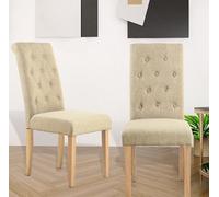Hallowood Furniture Buttoned Cream Fabric Dining Chair (Kd, Pair)