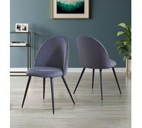 Hallowood Furniture Cullompton Dark Grey Curved Back Dining Chairs With Black Metal Legs X2
