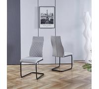 Hallowood Furniture Cullompton Light Grey High Back Dining Chairs With Black Metal Base X2