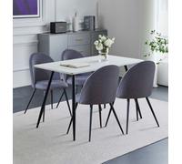 Hallowood Furniture Cullompton Rectangular Dining Table 120Cm In White Marble Effect Top With 4 Grey Curved Back Chairs