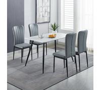Hallowood Furniture Cullompton Rectangular Dining Table 120Cm With 4 Light Grey Faux Leather Chairs