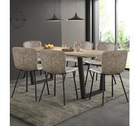 Hallowood Furniture Dudley 180Cm Dining Table Set With 6 Taupe Faux Leather Chairs