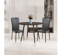 Hallowood Furniture Finley Small Round Dining Table In Black Finish With 2 Black Faux Leather High Back Chairs