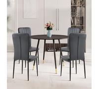 Hallowood Furniture Finley Small Round Dining Table In Black Finish With 4 Black Faux Leather High Back Chairs
