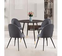 Hallowood Furniture Finley Small Round Dining Table In Black Finish With 4 Curved Back Grey Fabric Chairs