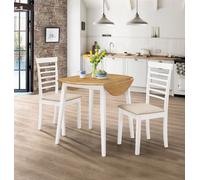 Hallowood Furniture Ledbury Drop Leaf Round Table Set With 2 Chairs In White Painted And Oak Finish