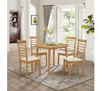 Hallowood Furniture Ledbury Drop Leaf Round Table Set With 4 Chairs In Light Oak Finish