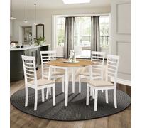 Hallowood Furniture Ledbury Drop Leaf Round Table Set With 4 Chairs In White Painted And Oak Finish