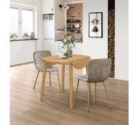 Hallowood Furniture Ledbury Light Oak Drop Leaf Round Dining Table With 2 Taupe Leather Effect Chairs