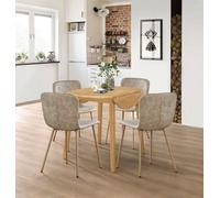 Hallowood Furniture Ledbury Light Oak Drop Leaf Round Dining Table With 4 Taupe Leather Effect Chairs